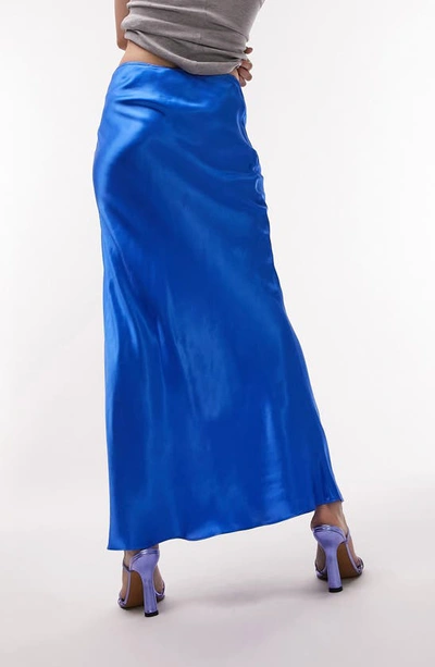 Shop Topshop Bias Cut Satin Maxi Skirt In Blue