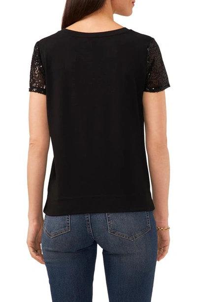 Shop Vince Camuto Sequin Sleeve Cotton Blend Top In Rich Black