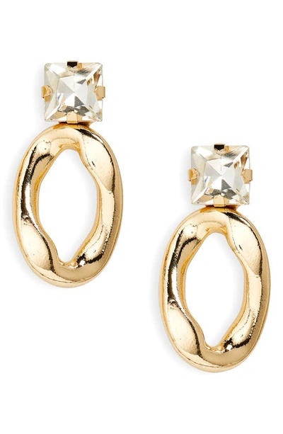 Shop Panacea Crystal Hoop Drop Earrings In Gold