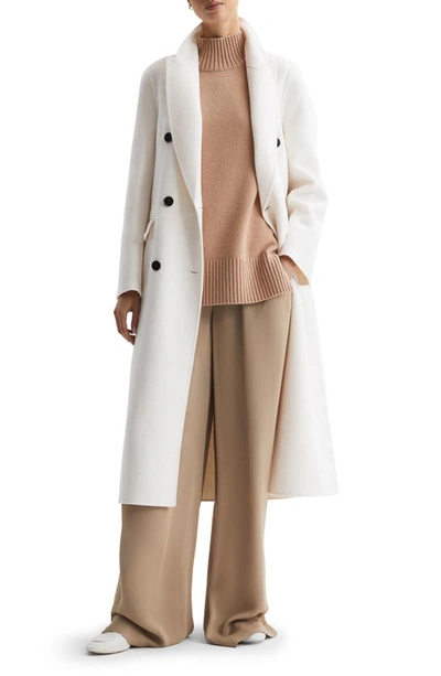 Shop Reiss Belted Wool Blend Longline Coat In Cream