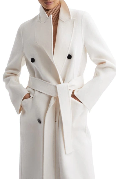Shop Reiss Belted Wool Blend Longline Coat In Cream