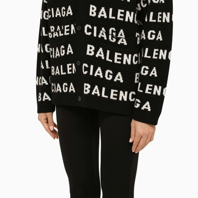 Shop Balenciaga Black/white All-over Logo Cardigan Sweater