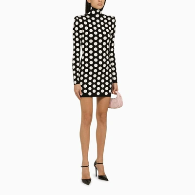 Shop Balmain Polka Dot Mini Dress In Black