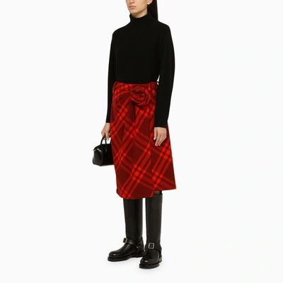 Shop Burberry Check Midi Skirt In Red