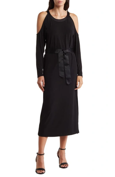 Shop Donna Karan New York Cold Shoulder Long Sleeve Midi Dress In Black