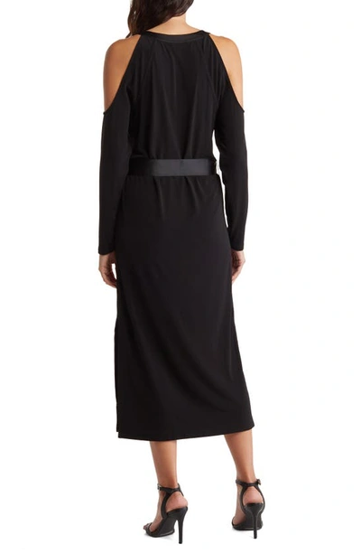 Shop Donna Karan New York Cold Shoulder Long Sleeve Midi Dress In Black