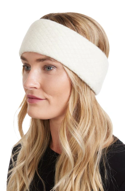 Sofia Cashmere Lattice Stitch Cashmere Knit Headband In Ivory
