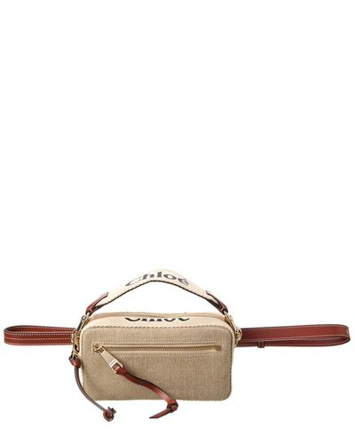Shop Chloé Woody Canvas & Leather Belt Bag In Brown