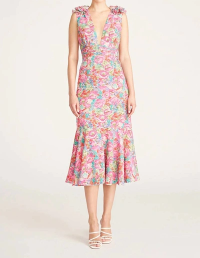 Shop Amur Sorena Deep V Dress In Calla Lily Pastel Floral In Multi
