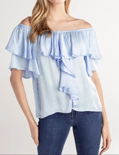 Shop Red Haute Ruffle Off The Shoulder Top In Light Blue