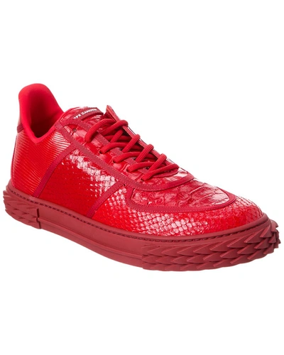 Shop Giuseppe Zanotti Blabber Embossed Leather Sneaker In Red