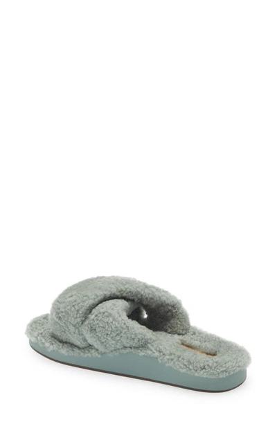 Shop Olukai Hila Heu Genuine Shearling Slipper In Muted Green / Muted Green