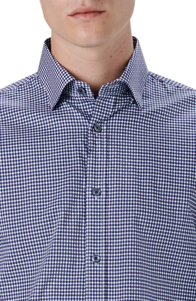 Shop Bugatchi Karl Classic Fit Check Print Stretch Cotton Button-up Shirt In Navy
