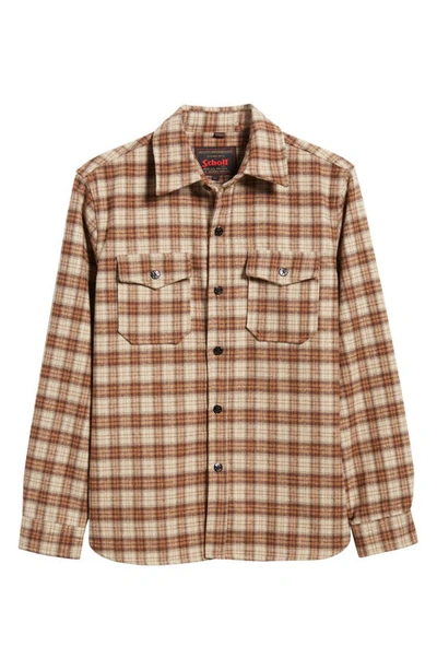 Shop Schott Nyc Plaid Wool Blend Button-up Shirt Jacket In Brown