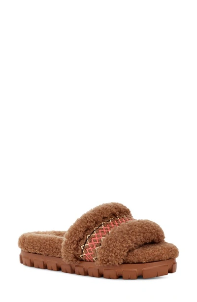 Shop Ugg Cozetta Braid Genuine Shearling & Faux Shearling Slide Sandal In Hardwood