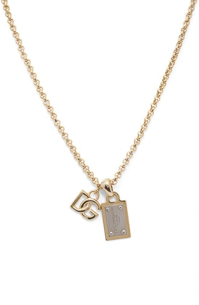 Shop Dolce & Gabbana Dolce&gabbana Mixed Metal Id Tag Pendant Necklace In Gold