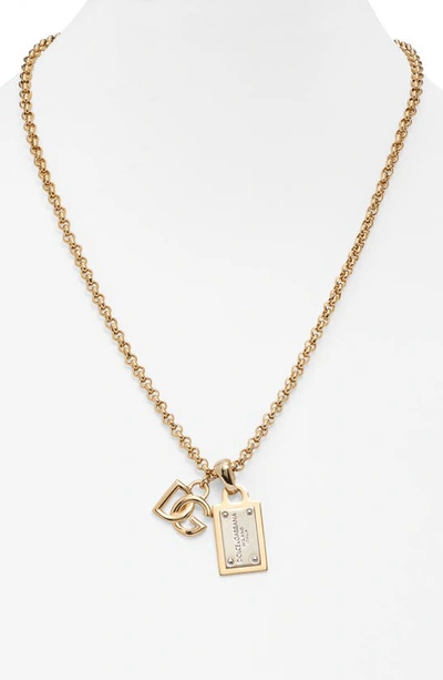 Shop Dolce & Gabbana Mixed Metal Id Tag Pendant Necklace In Gold