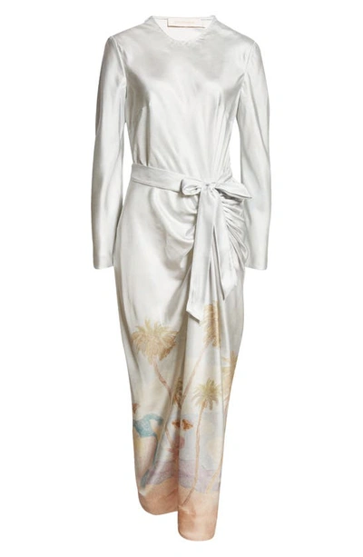 Shop Zimmermann Dancer Print Draped Long Sleeve Silk Dress