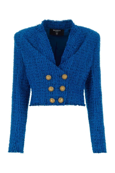 Shop Balmain Jackets And Vests In Blue