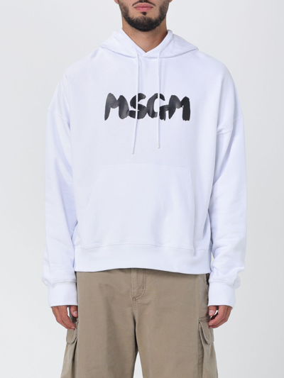 Shop Msgm Cotton Sweatshirt With Logo In White 1