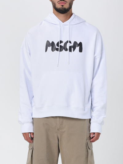 Msgm Brush Stroke Logo French Terry Hoodie In White 1