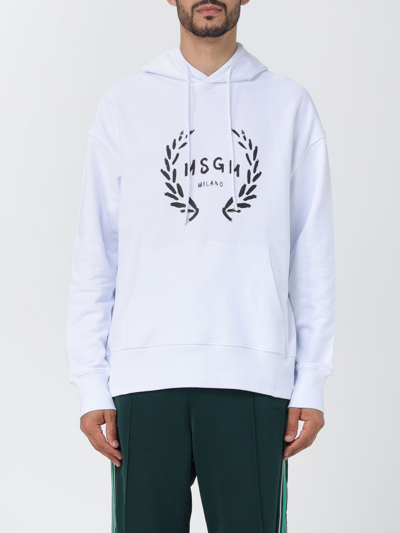 Shop Msgm Cotton Sweatshirt With Logo Print In White