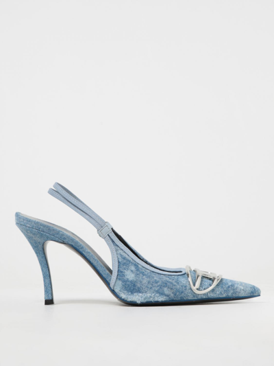Diesel Pointed Toe Slingback Strap Silver-tone Pumps In Denim