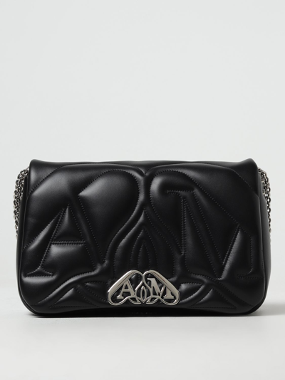 Shop Alexander Mcqueen Seal Bag In Leather With Quilted Monogram In Black