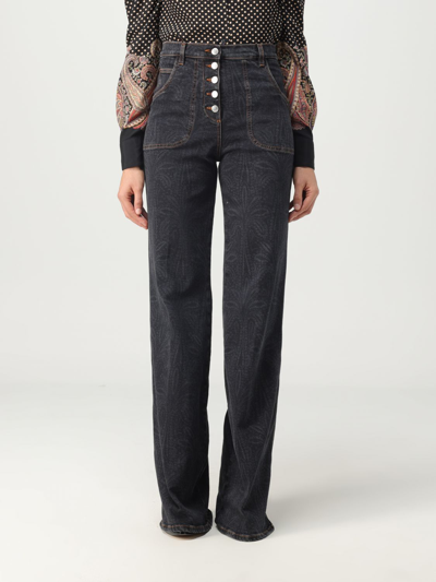 Shop Etro Jeans In Stretch Denim With Floral Pattern In Blue