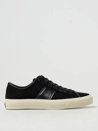 Shop Tom Ford Croco Print Velvet And Leather Sneakers In Black
