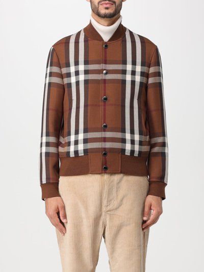 Shop Burberry Check Wool And Cotton Bomber Jacket In Brown