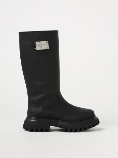 Shop Dolce & Gabbana Leather Boots With Logo Plaque In Black