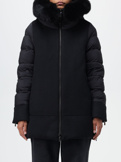 Moorer Wool Blend Down Jacket With Fur Trim In Black