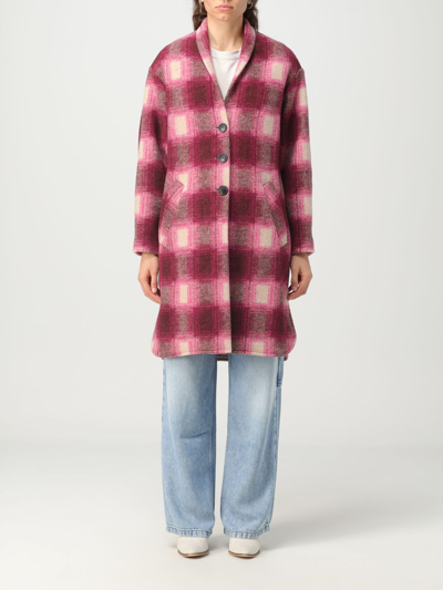 Shop Isabel Marant Étoile Gabriel Coat In Checked Wool Blend In Fuchsia