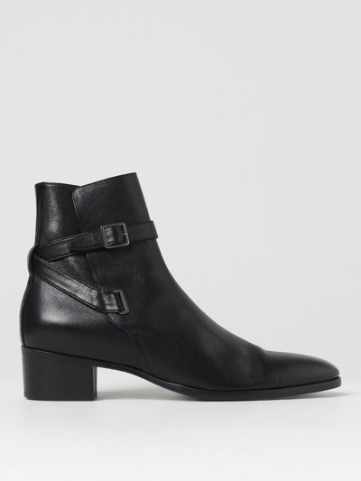 Shop Saint Laurent Ankle Boots In Natural Grain Leather In Black