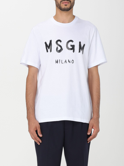 Shop Msgm Cotton T-shirt With Printed Logo In Grey