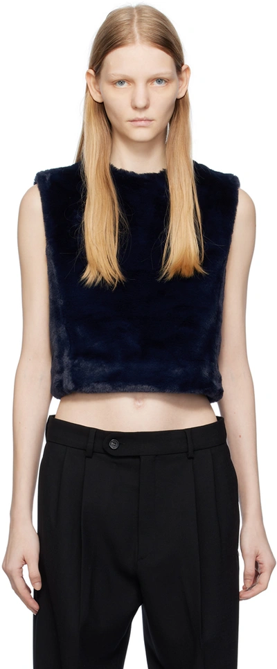 Shop Sportmax Navy Wasser Faux-fur Tank Top In 001 Midnightblue