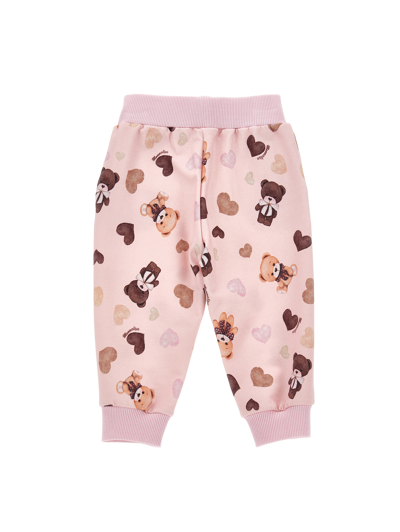 Monnalisa Fleece Trousers With All-over Print In Pink
