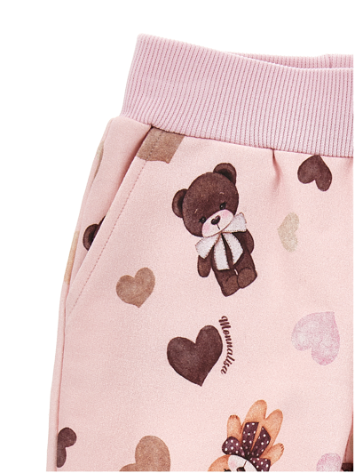 Monnalisa Fleece Trousers With All-over Print In Pink