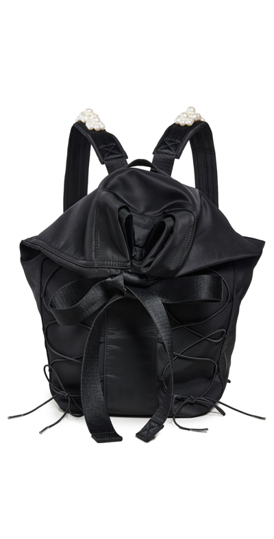Shop Simone Rocha Sporty Lace Up Military Backpack With Embellishments Black/pearl One Size