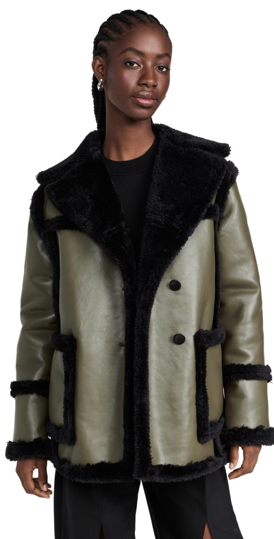 Shop Proenza Schouler White Label Coated Faux Leather Fleece Jacket Wood/black