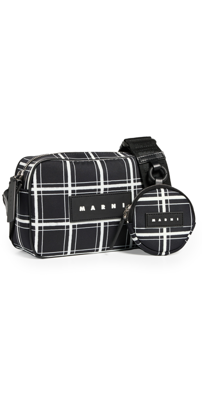 Shop Marni Check Print Camera Bag Black