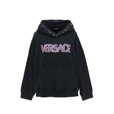 Shop Versace Cotton Logo Sweatshirt In Black