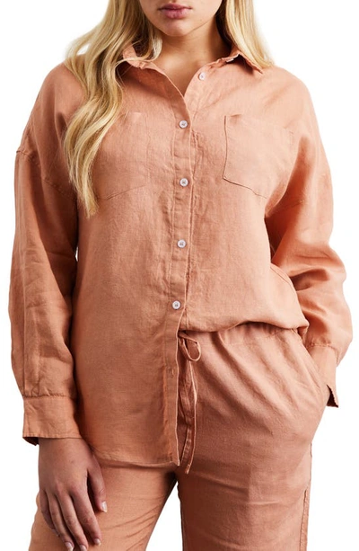 Shop Bed Threads Long Sleeve Linen Button-up Shirt In Hazelnut