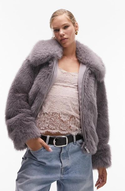 Cropped faux fur on sale coat