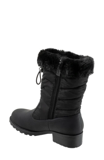 Trotters Bryce Faux Fur Trim Winter Boot In Black Tumbled