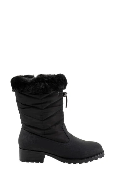 Trotters Bryce Faux Fur Trim Winter Boot In Black Tumbled