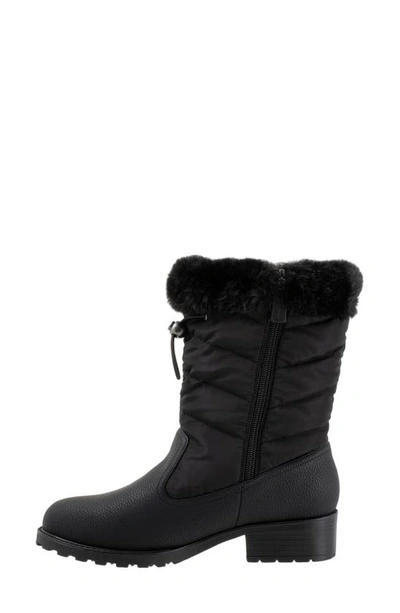Trotters Bryce Faux Fur Trim Winter Boot In Black Tumbled