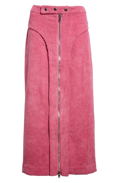 Shop Eckhaus Latta Zip Detail Wide Wale Corduroy Skirt In Pitaya