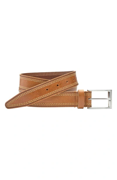 Shop Johnston & Murphy Triple Contrast Stitch Leather Belt In Tan